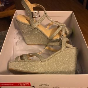 Silver glitter wedges